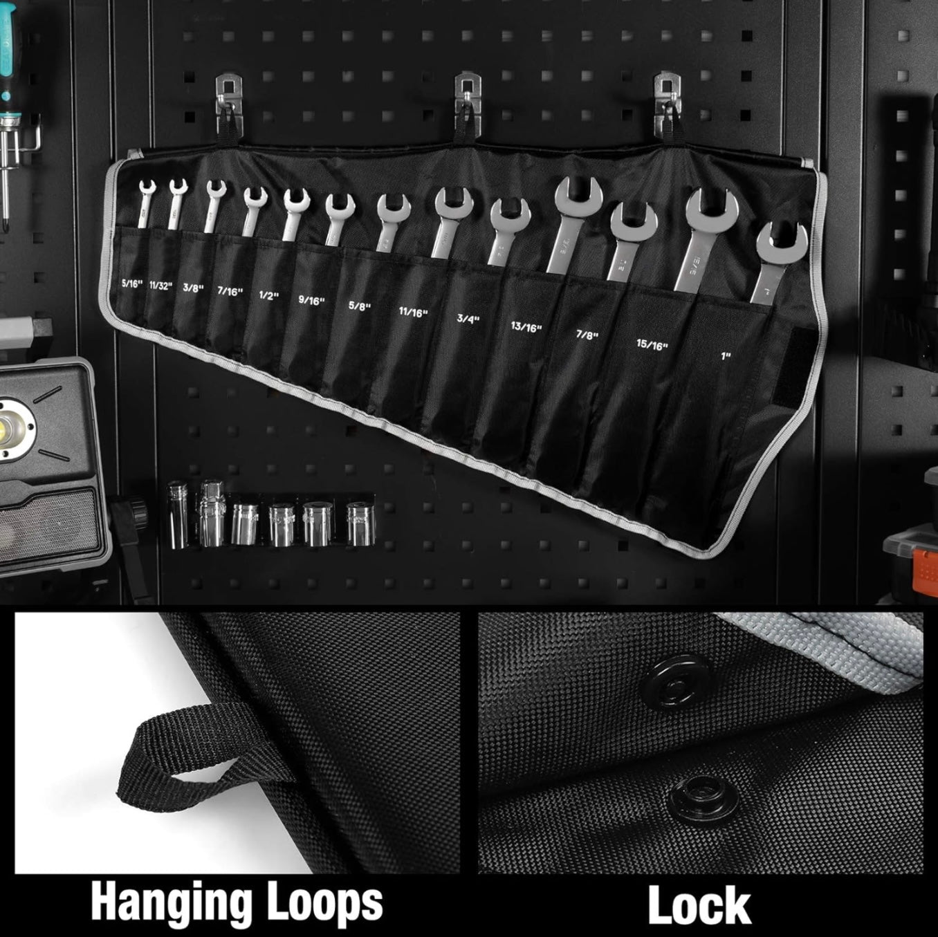 DURATECH 13PC Flex-Head Ratcheting Combination Wrench Set, SAE, 5/16'' to 1'', w/ Rolling Pouch