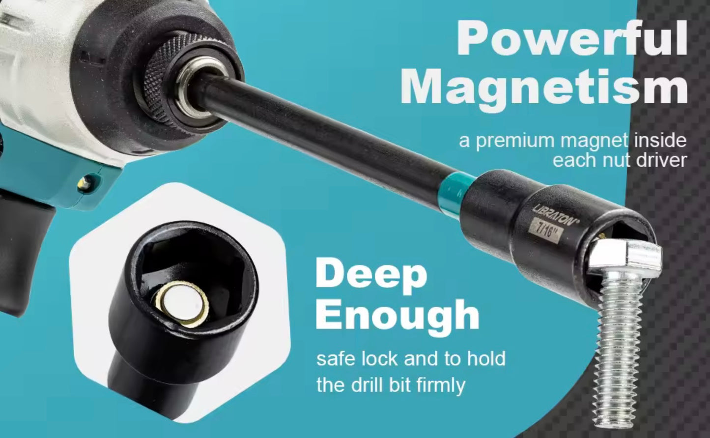 LIBRATON 8PC Long Magnetic Nut Driver Set - SAE