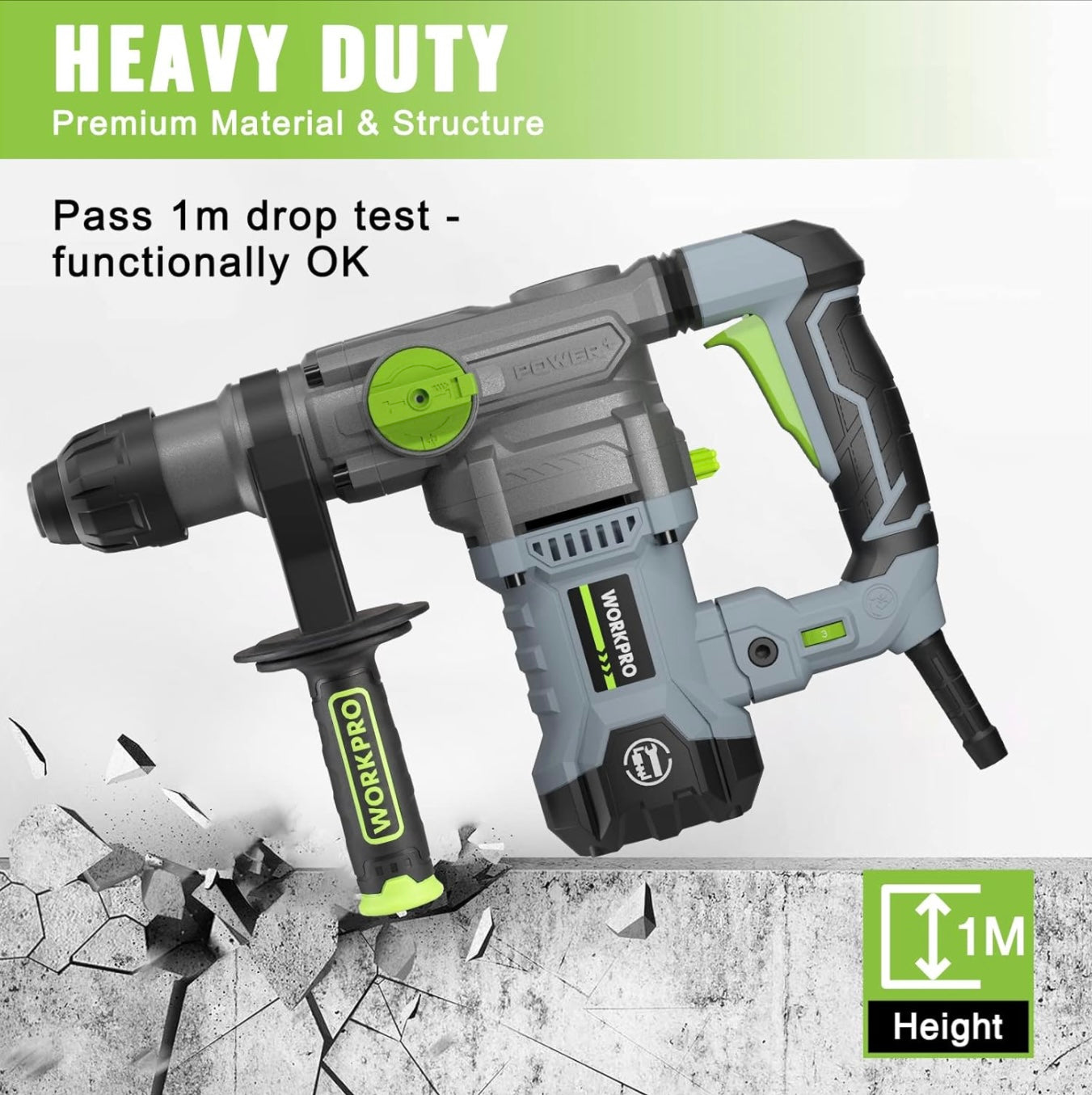 WORKPRO Heavy-Duty 12.5AMP Premium 1-1/4” SDS-Plus Rotary Hammer Drill