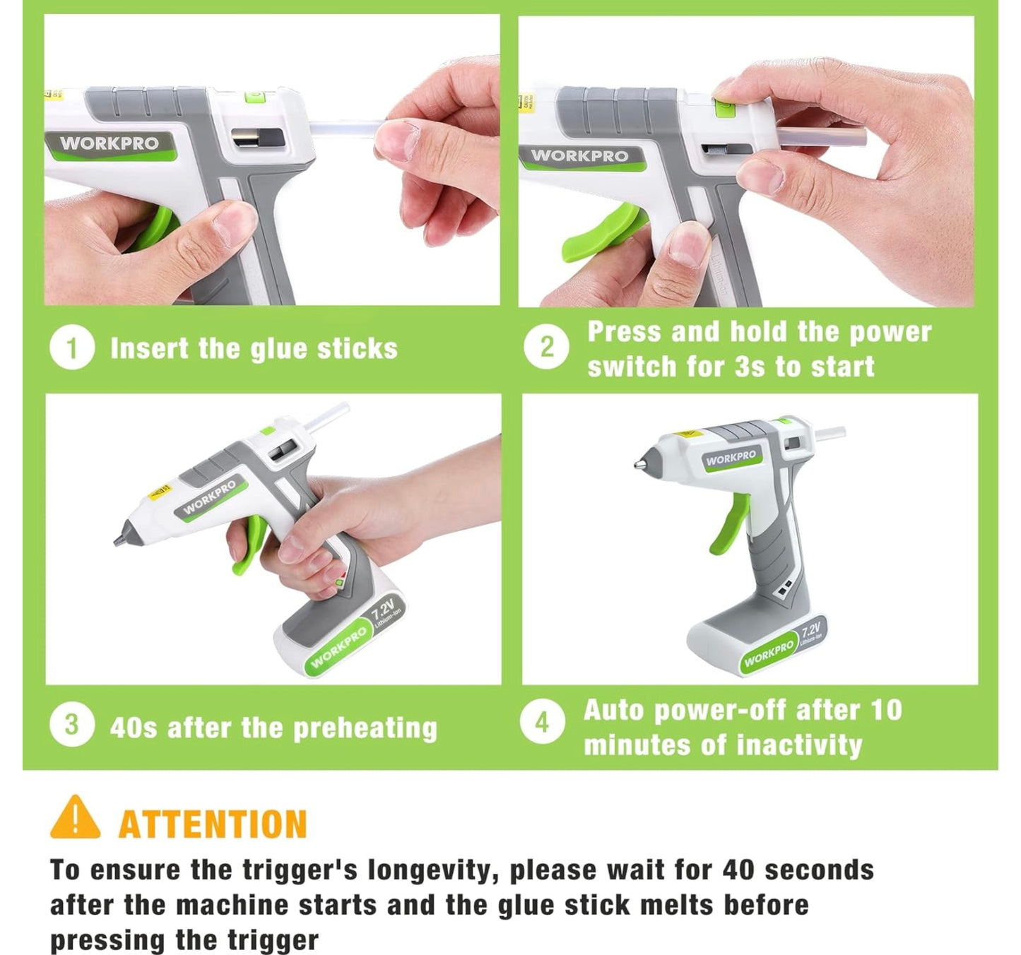 WORKPRO 7.2V Cordless Hot Melt Glue Gun