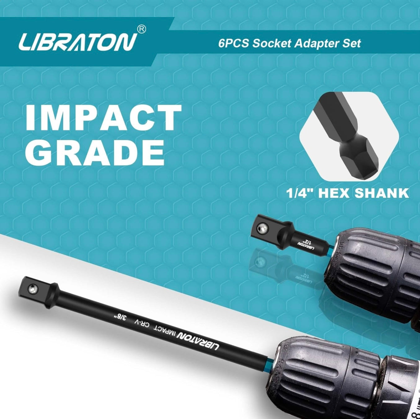 Libraton 6PC Impact Grade Socket Adapter Extension Set w/ Storage Bag - 1/4”, 3/8”, 1/2” (3” & 6”)
