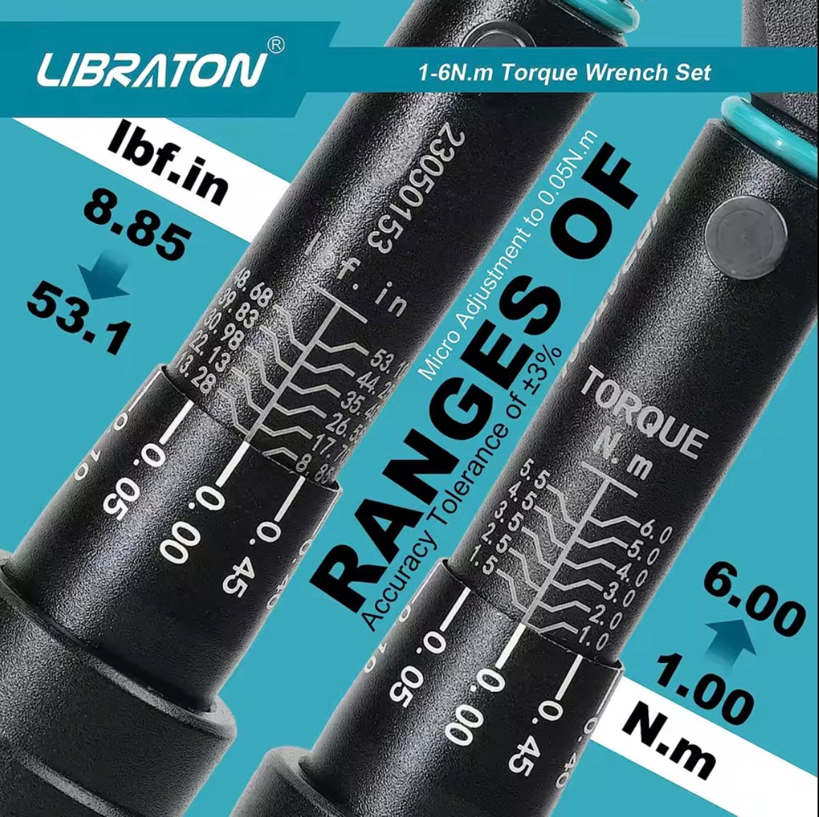 LIBRATON 14PC 1/4” Drive ClickTorque Wrench Set, 1-6N.m w/ Hex Bits, Torx Bits, Sockets, 1/4” Extensions