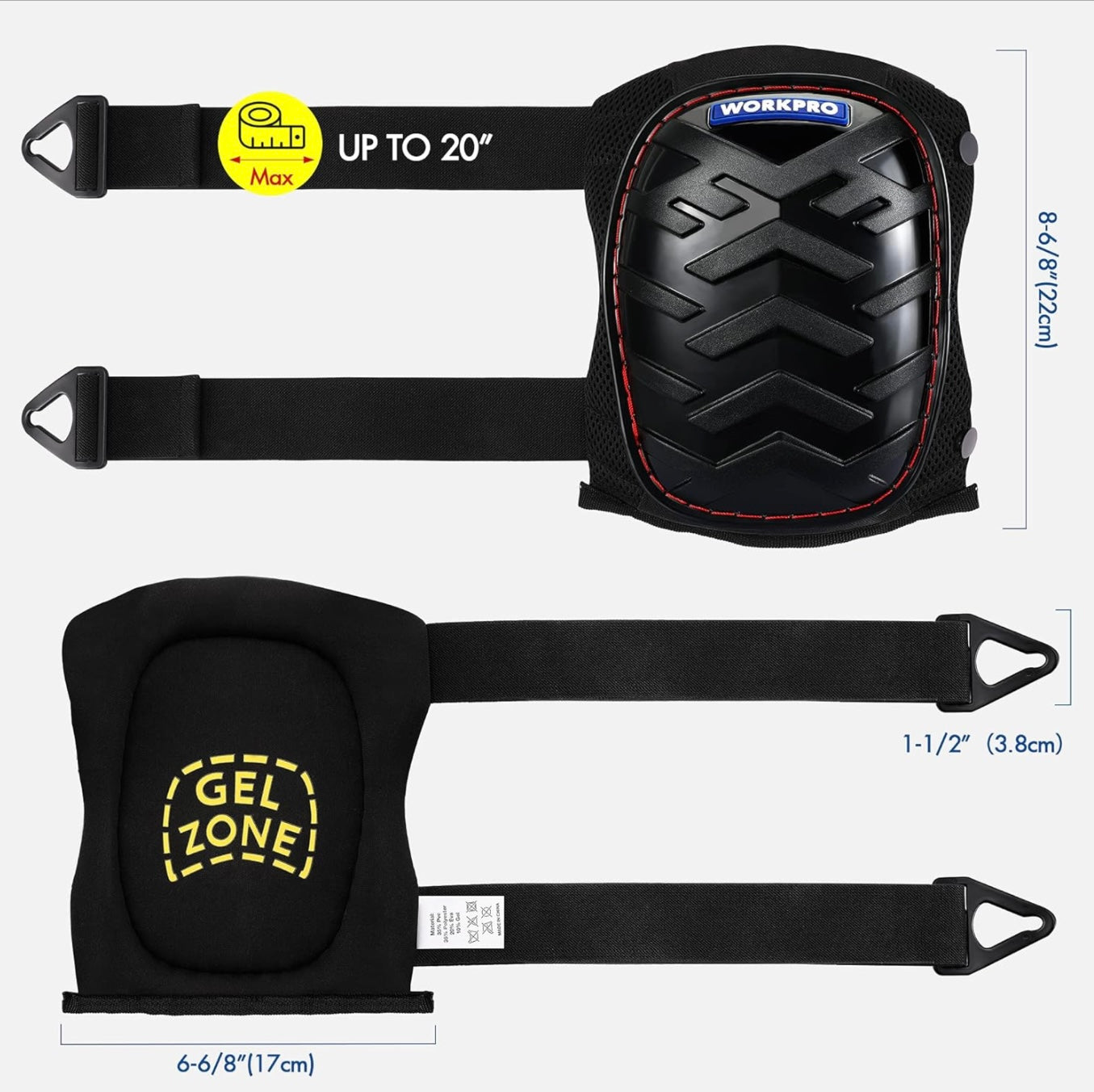 WORKPRO Safety Knee Pads w/ Ergonomic Gel Cushion and Foam Padding, Adjustable Buckle Straps, Durable Buttons