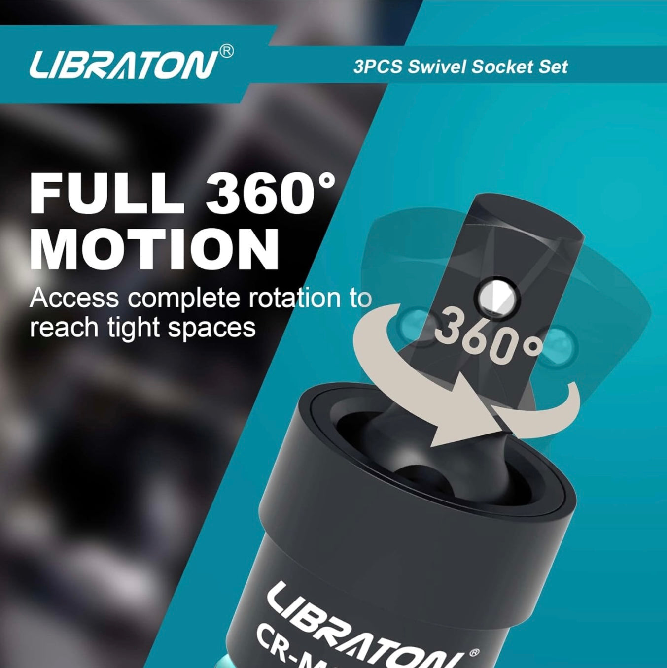 LIBRATON 3PC Impact Swivel Socket - 1/4”, 3/8”, 1/2” Drive