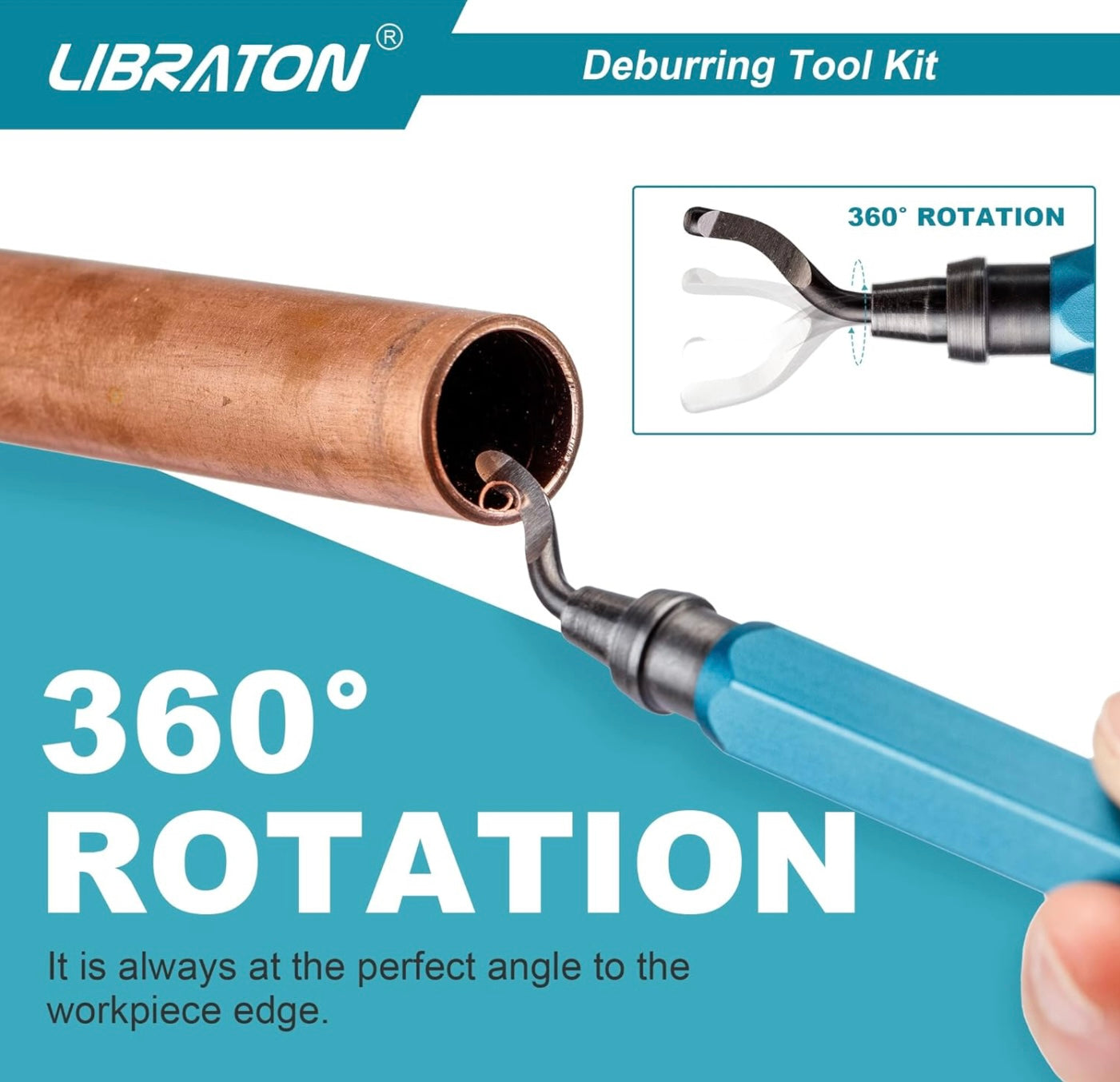 Libraton 12PC 360 Degree Rotary Head Deburring Tool w/ 11 High Speed Steel Blades