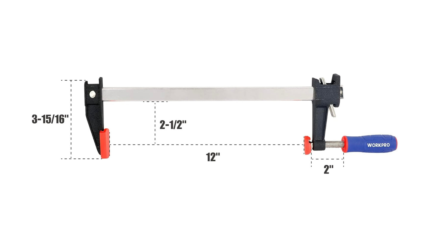 WORKPRO 2Pk 6”/12” Quick-Release Steel Bar Clamps Set w/ 2-1/2" Throat