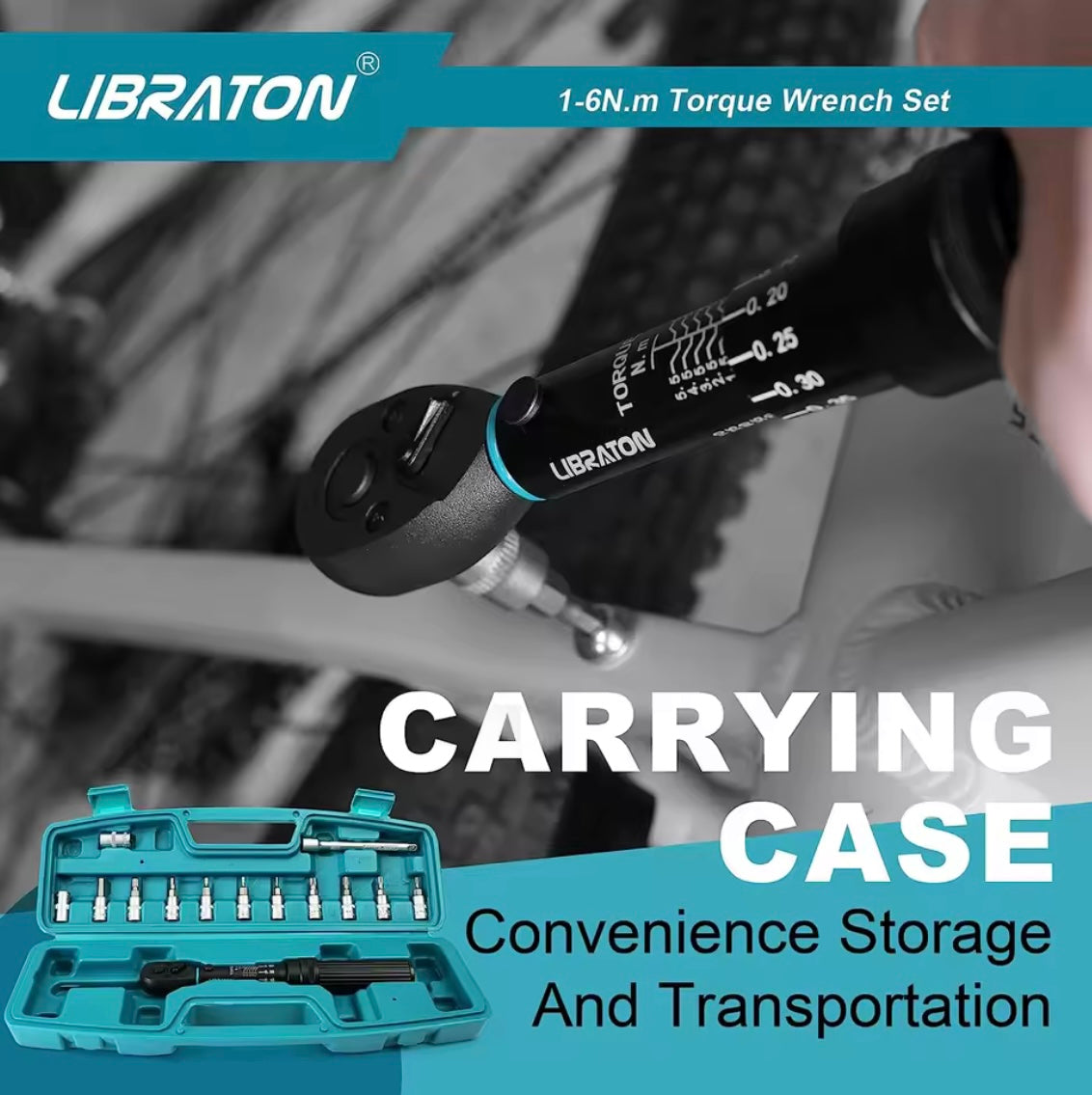 LIBRATON 14PC 1/4” Drive ClickTorque Wrench Set, 1-6N.m w/ Hex Bits, Torx Bits, Sockets, 1/4” Extensions