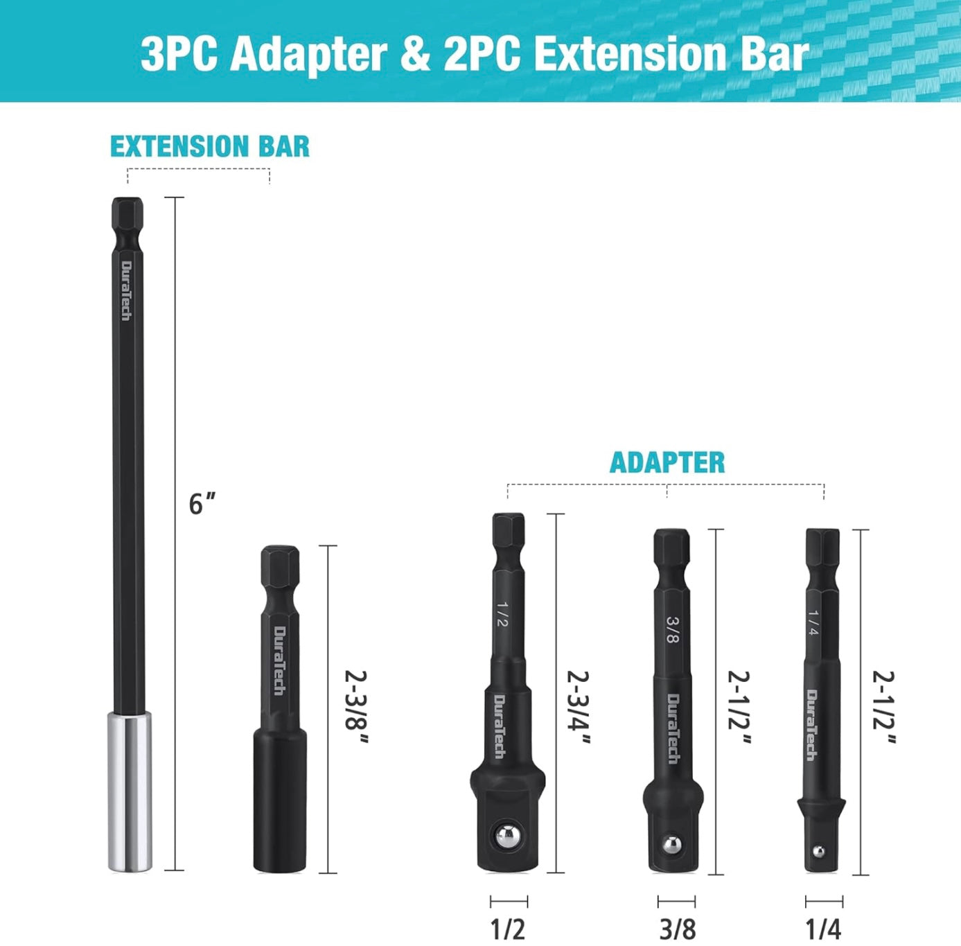 DURATECH 5PC Socket Adapters and Extension Bar Set