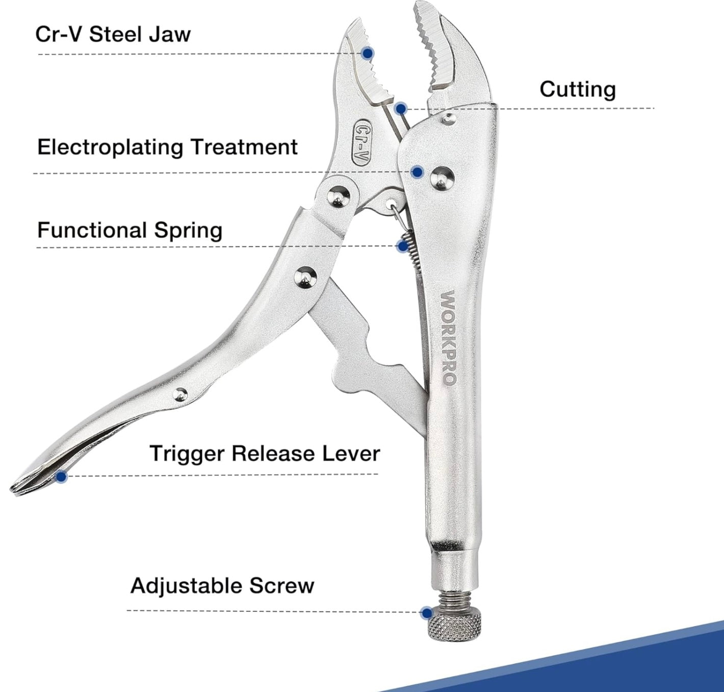 WORKPRO 5-Piece Locking Pliers Set, 5/7/10 inch Curved Jaw Pliers, 6.5/9 inch Long Nose Pliers