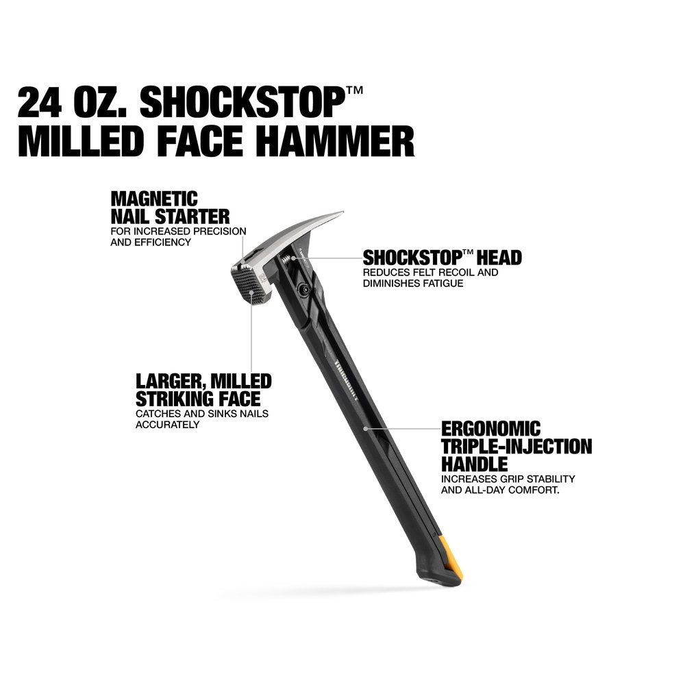 TOUGHBUILT 24 Oz. Shockstop Steel Rip Hammer - Milled Face