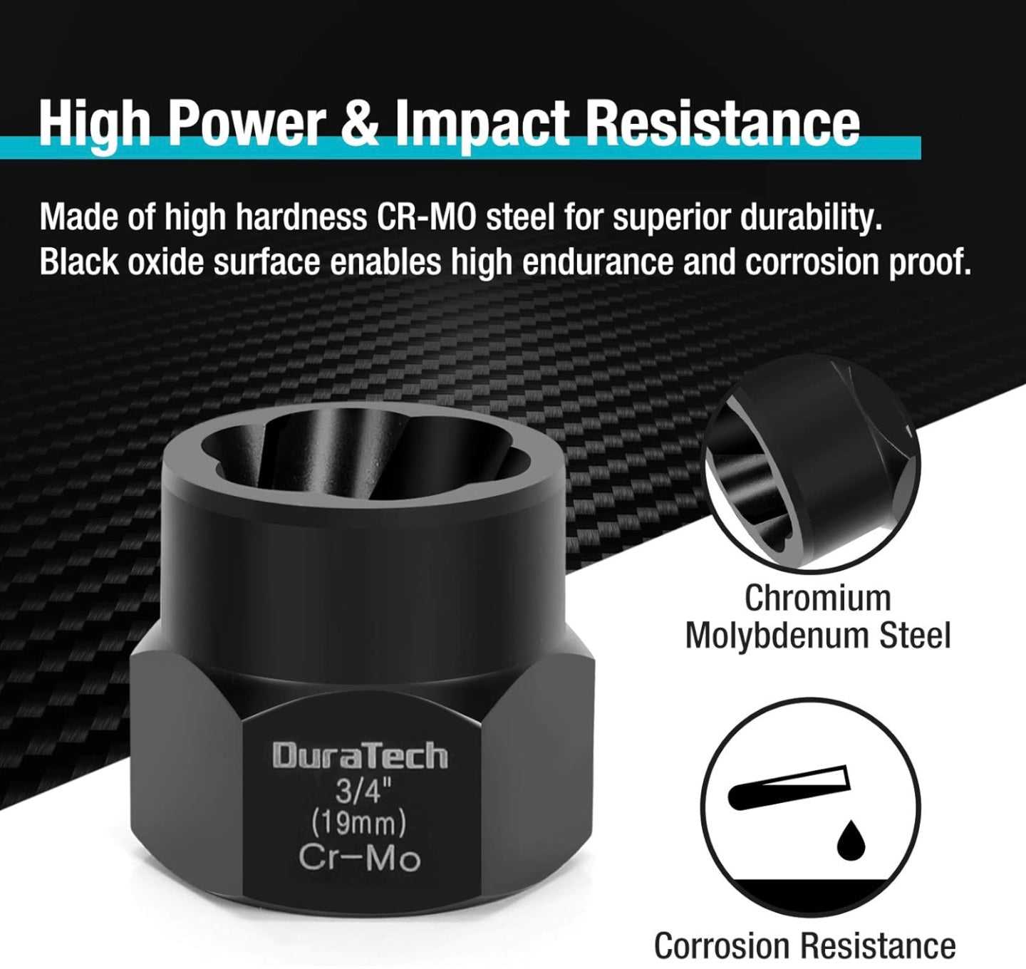 DURATECH 15PC 3/8” Drive Impact Bolt & Nut Remover Set w/ 2 Hex Adapters, Storage Box, SAE & Metric