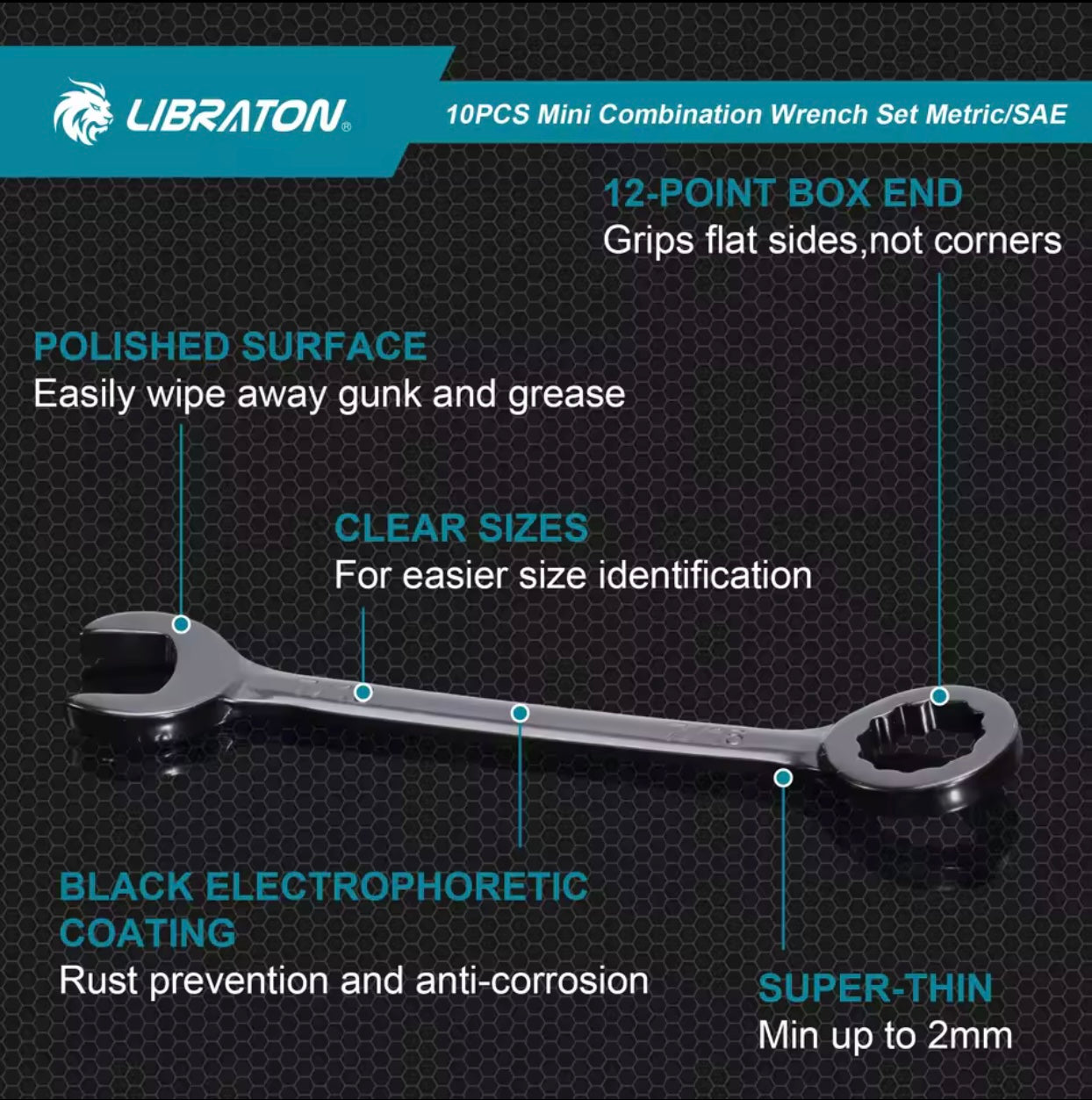 LIBRATON Mini Combination Wrench Set - Metric or SAE