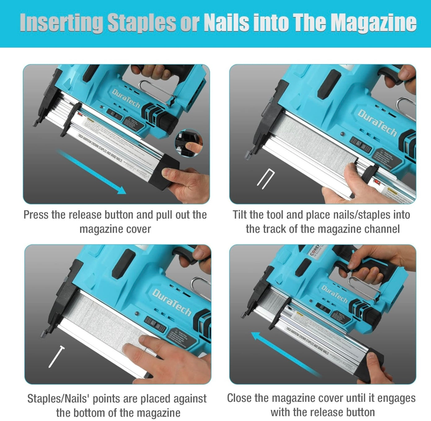 DURATECH 20V 2-in-1 Cordless Brad Nailer w/ 2.0Ah Rechargeable Battery, 1H Quick Charger, 1000 Staples, 1000 Nails, Carrying Case