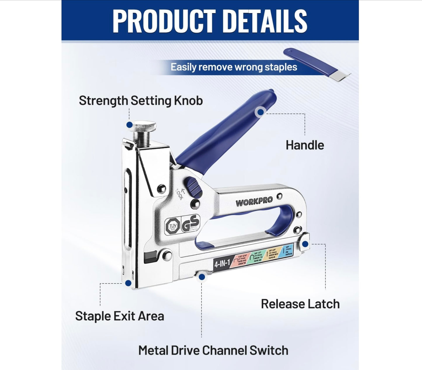 WORKPRO 4-in-1 Staple Gun + 2000 Staples