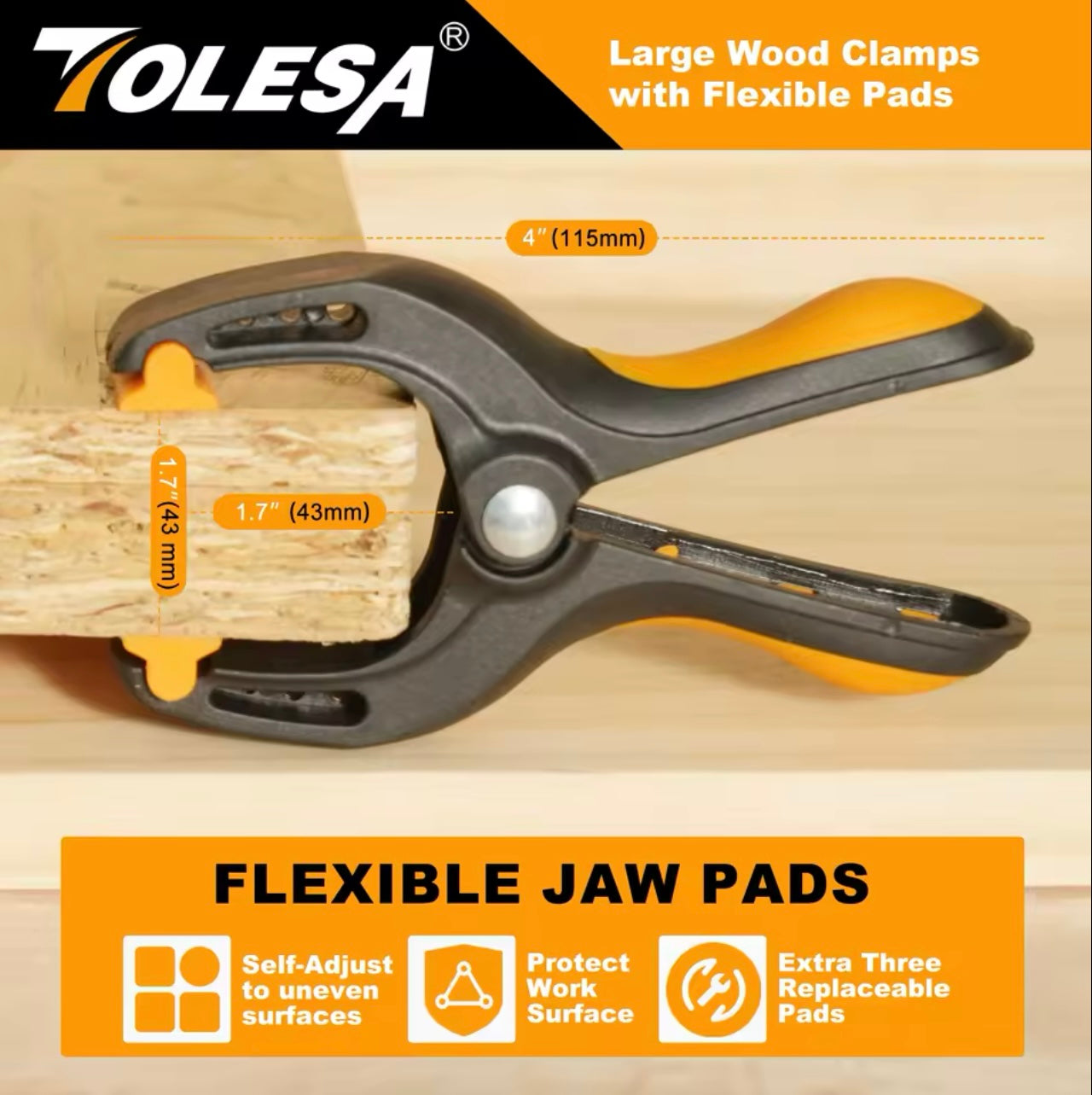 TOLESA 2PC 4” Heavy Duty Spring Clamps w/ Ergonomic Grip