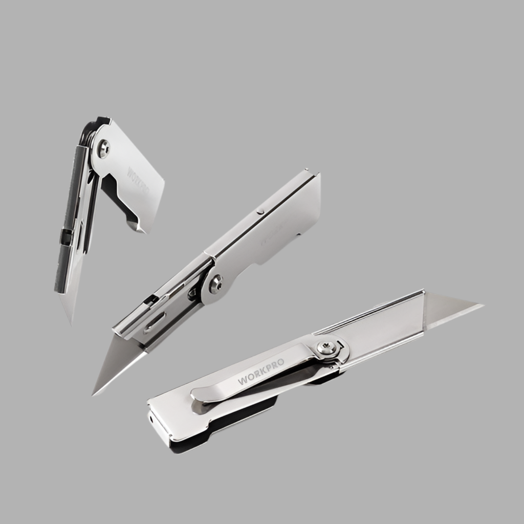 WORKPRO 3-Pack Mini Quick Change Folding Pocket Utility Knife w/ Belt Clip Set, Stainless Steel