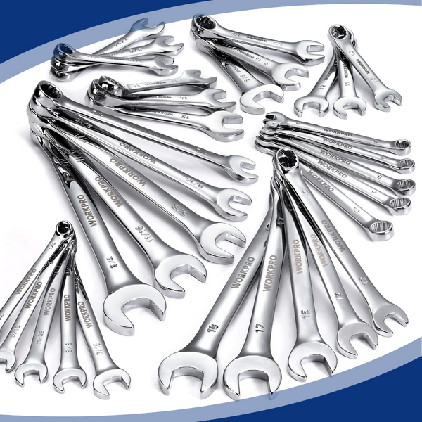 WORKPRO 32Pc SAE/Metric Combination Wrench Set includes 12Pc Stubby Set