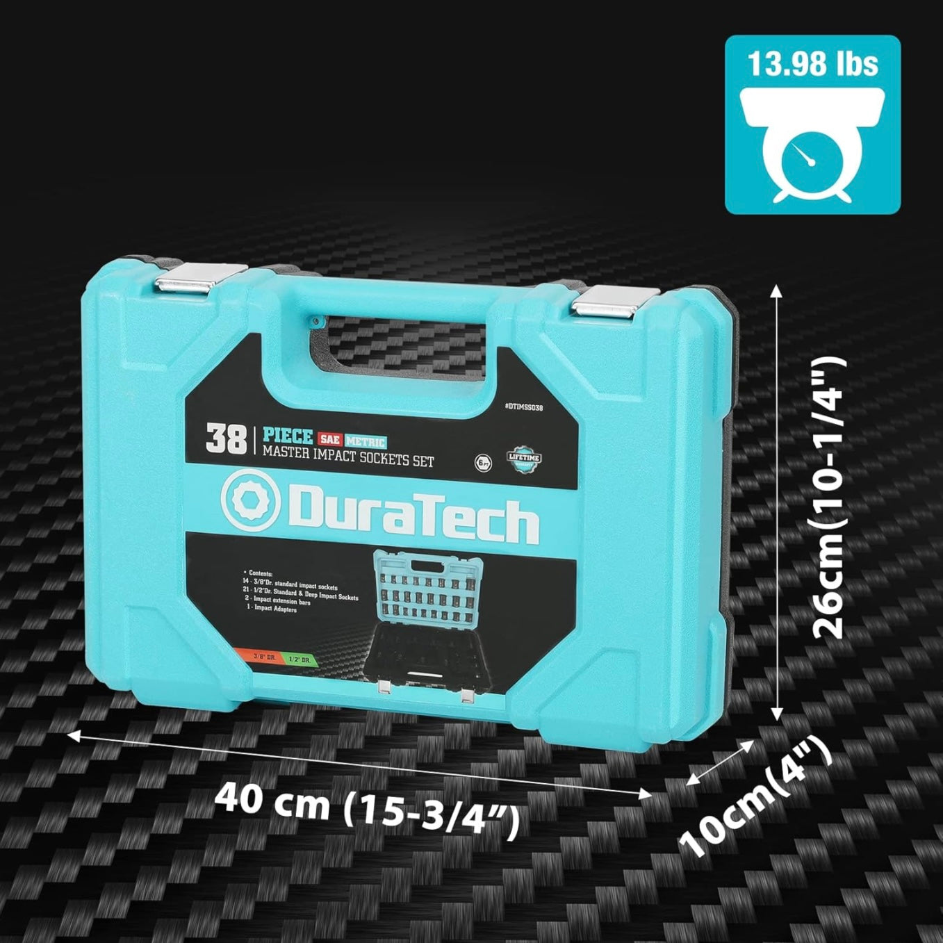 DURATECH 38PC 1/2" & 3/8" Drive Impact Socket Set, Metric/SAE Sockets w/ Extension Bars and Impact Adapter