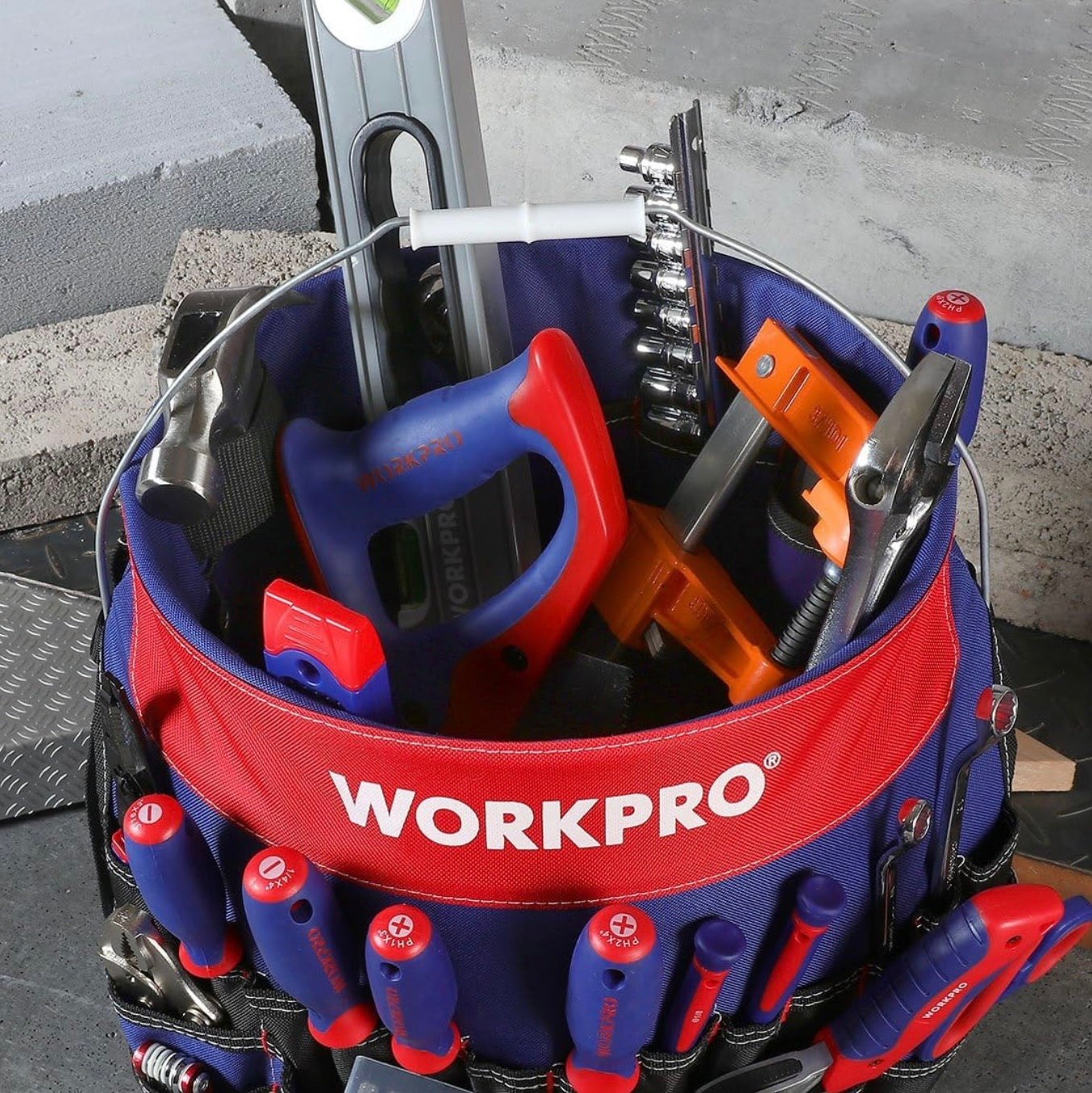 WORKPRO Bucket Tool Organizer w/ 51 Pockets, Fits 3.5-5 Gallon Bucket (Tools Excluded)
