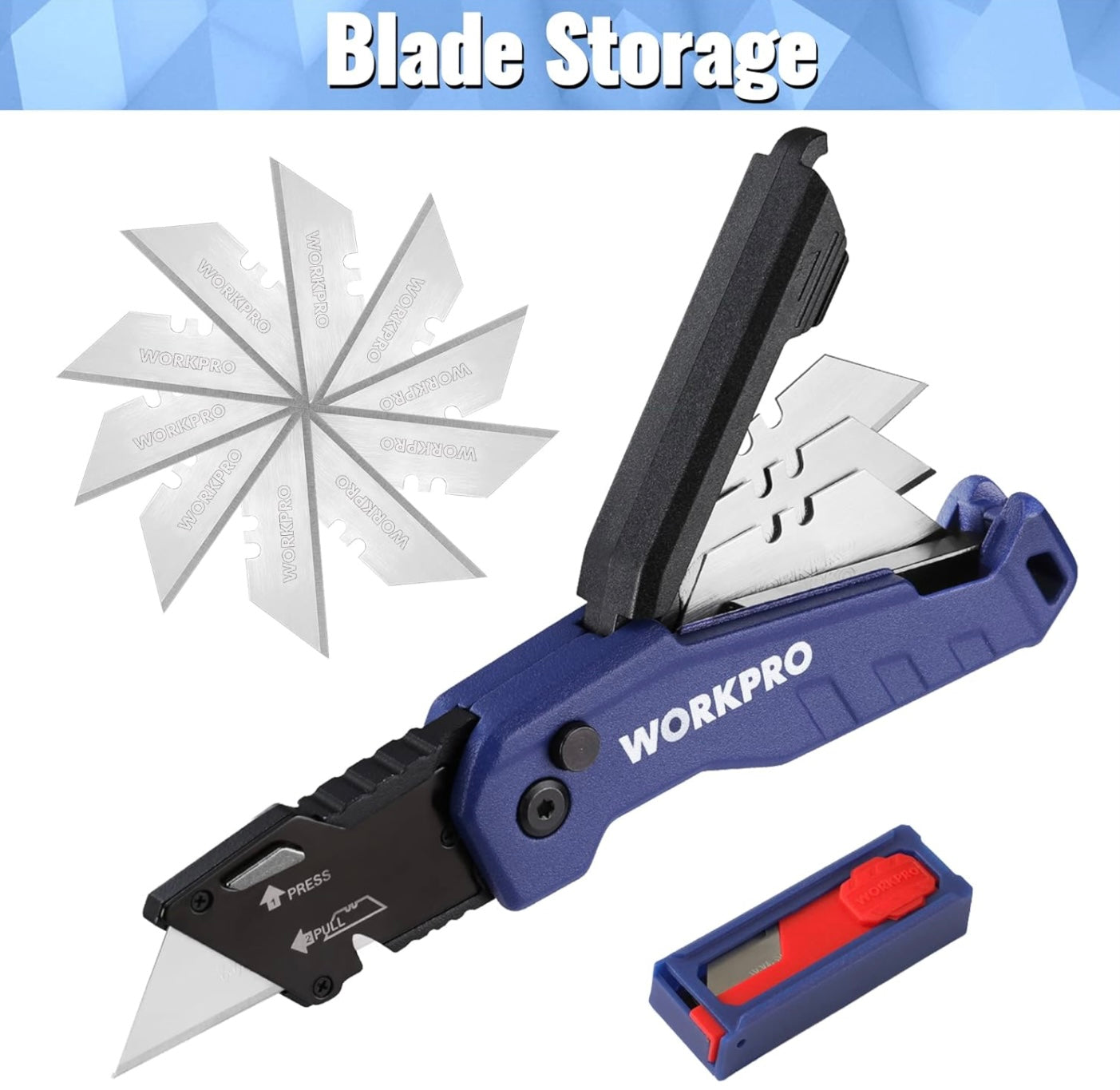 WORKPRO Quick-Change Folding Utility Knife & Retractable Snap-Off Box Cutter w/ Extra Blades
