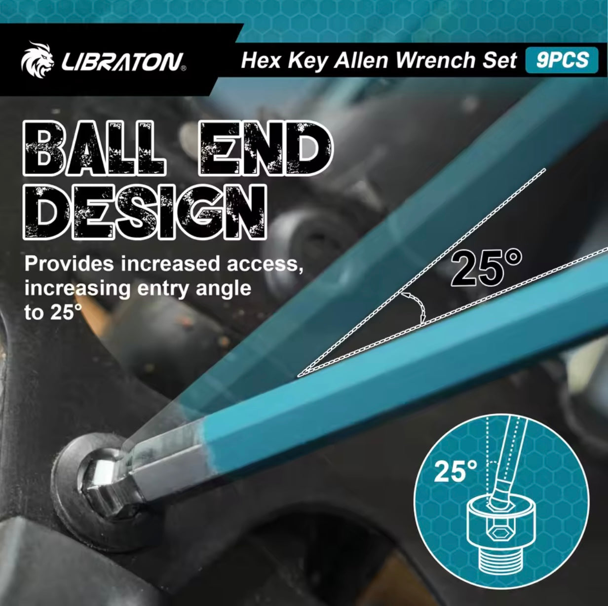 LIBRATON 9PC Hex Key Allen Wrench Set - Metric