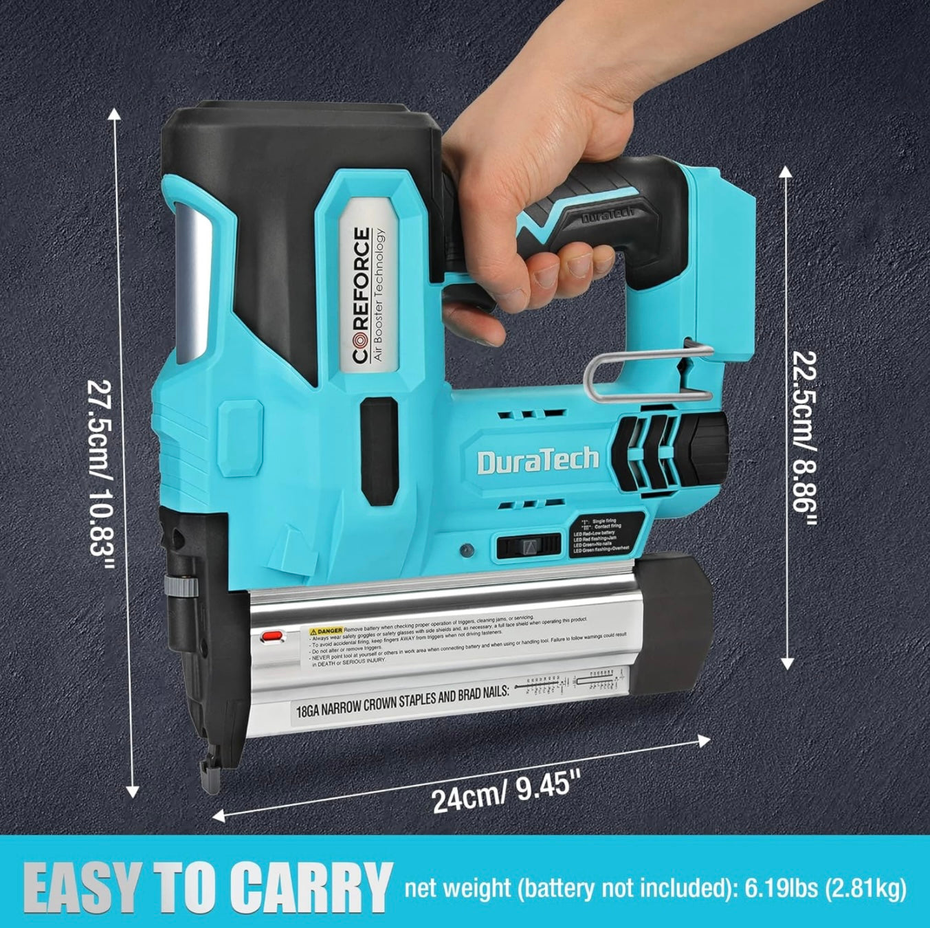 DURATECH 20V 2-in-1 Cordless Brad Nailer w/ 2.0Ah Rechargeable Battery, 1H Quick Charger, 1000 Staples, 1000 Nails, Carrying Case