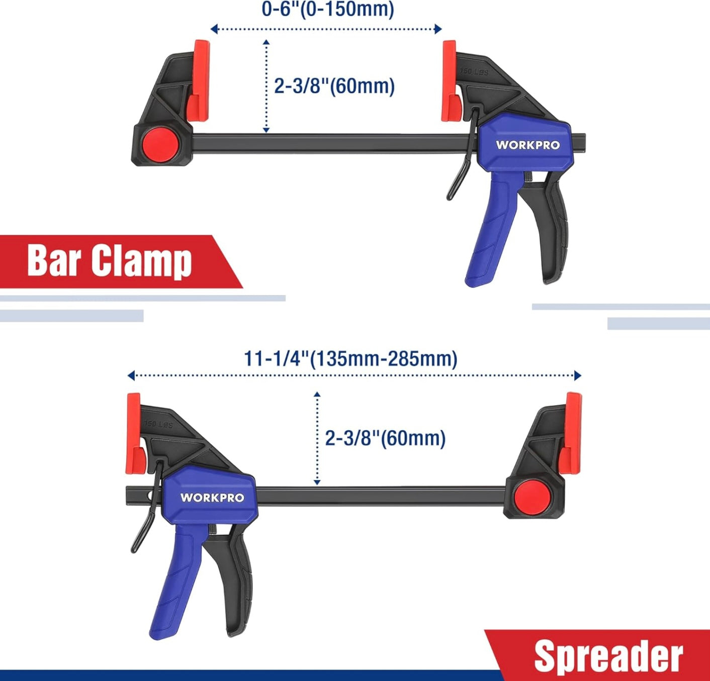 WORKPRO 2PK 6" Quick-Release Bar Clamps w/ 150 LBS Load Limit