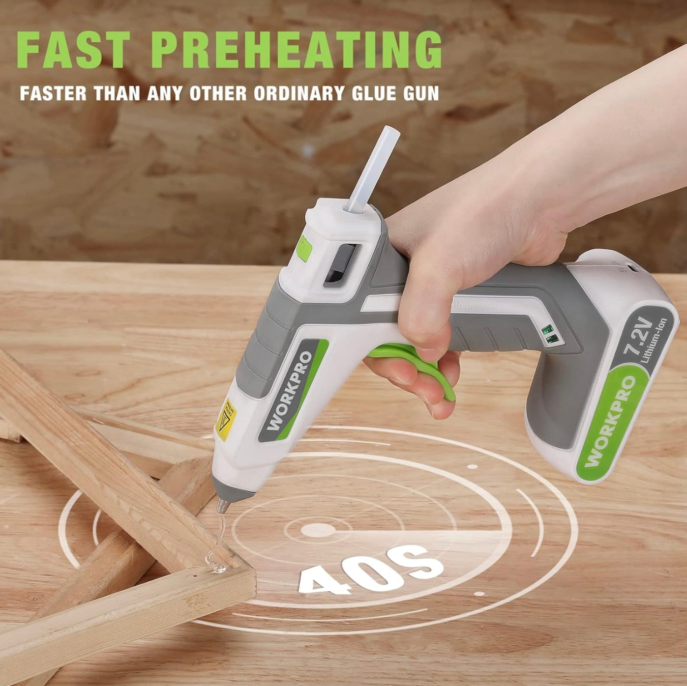 WORKPRO 7.2V Cordless Hot Melt Glue Gun