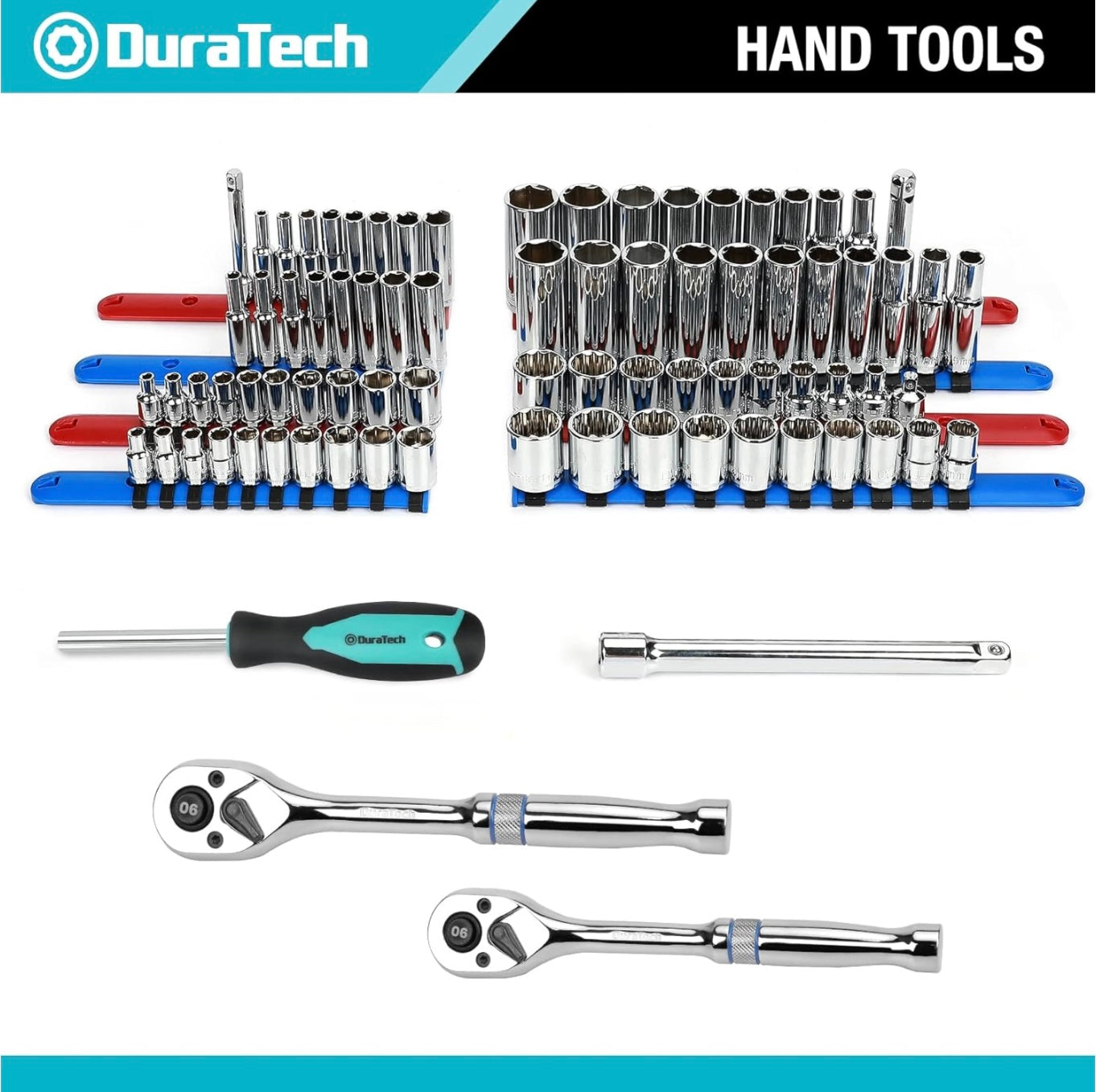 DURATECH Socket Wrench and Home Repair Hand Tool Kit w/ Wide Open Mouth Tool Bag