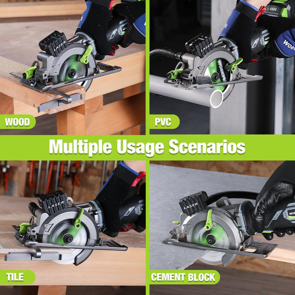 WORKPRO 4-1/2" Compact Cordless Circular Saw, 20V 4.0Ah Battery, Fast Charger, 3 Saw Blades (NO LASER)
