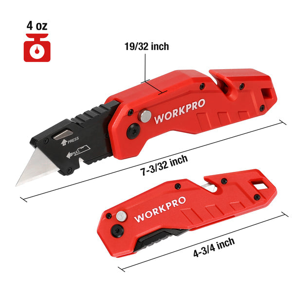 WORKPRO Folding Utility Knife, Quick Change Blade, Lightweight Nylon Handle w/ 10Pc Extra Blades