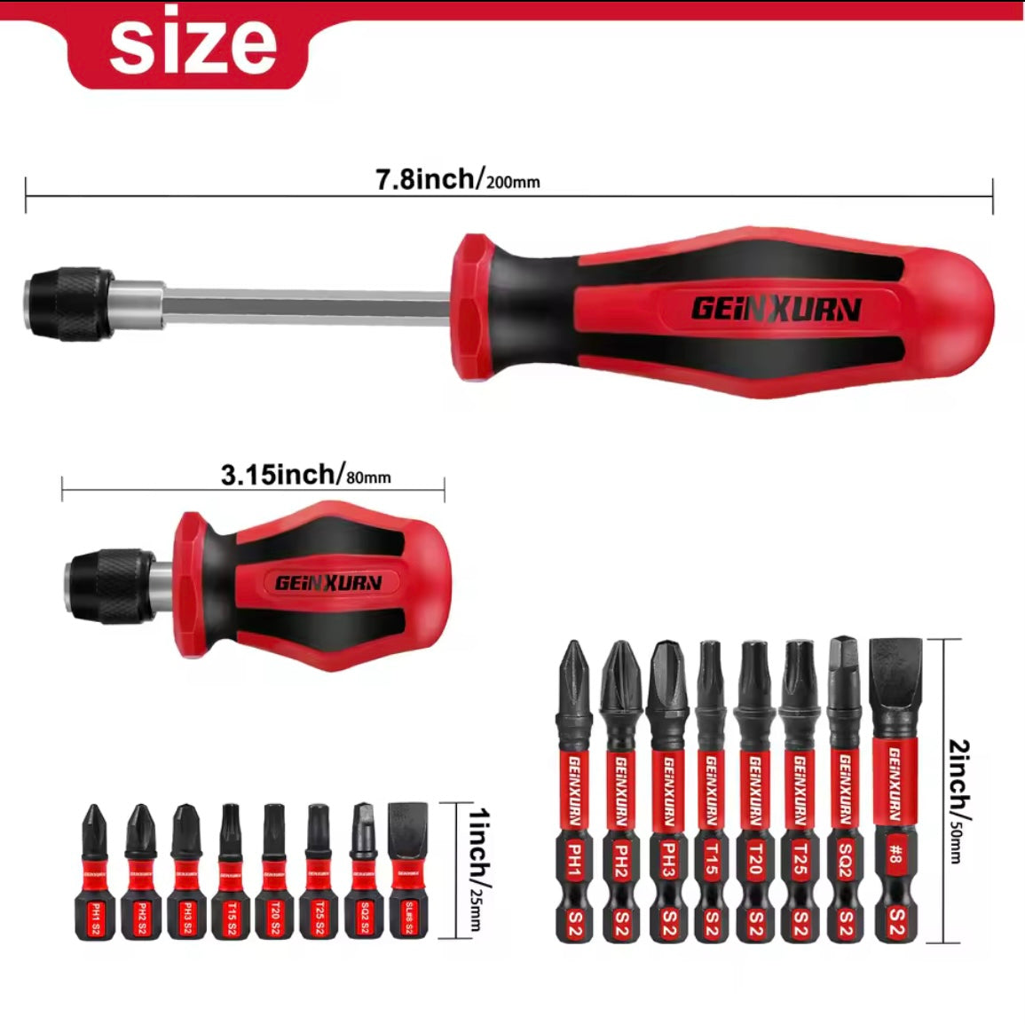 GEINXURN 22PC Impact Driver Bit Set w/ 2 Screwdriver Bit Handles