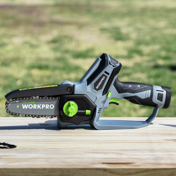 WORKPRO 6.3“ Cordless Electric Compact Chain Saw w/ 2 Batteries, Replacement Guide Bar, & Chain