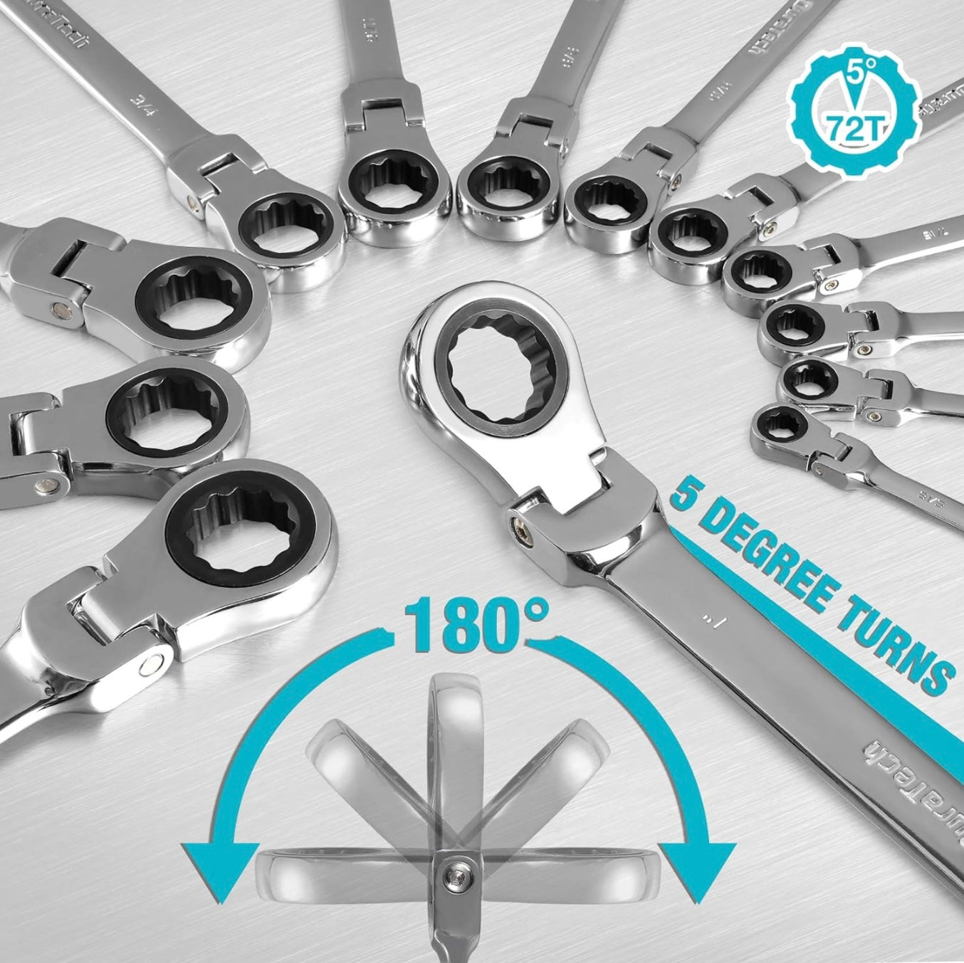 DURATECH 13PC Flex-Head Ratcheting Combination Wrench Set, SAE, 5/16'' to 1'', w/ Rolling Pouch