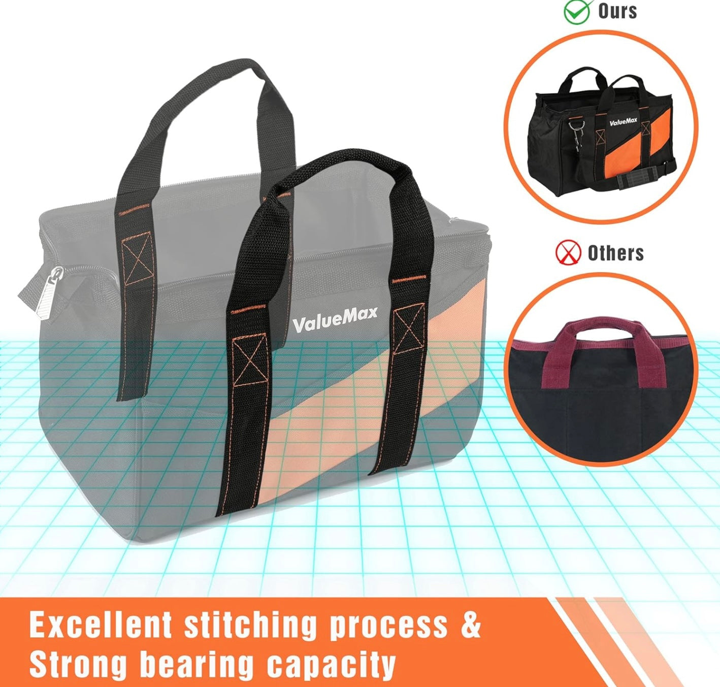 ValueMax 16” Heavy-Duty Wide Mouth Tool Bag w/ Shoulder Strap, 13 Pockets