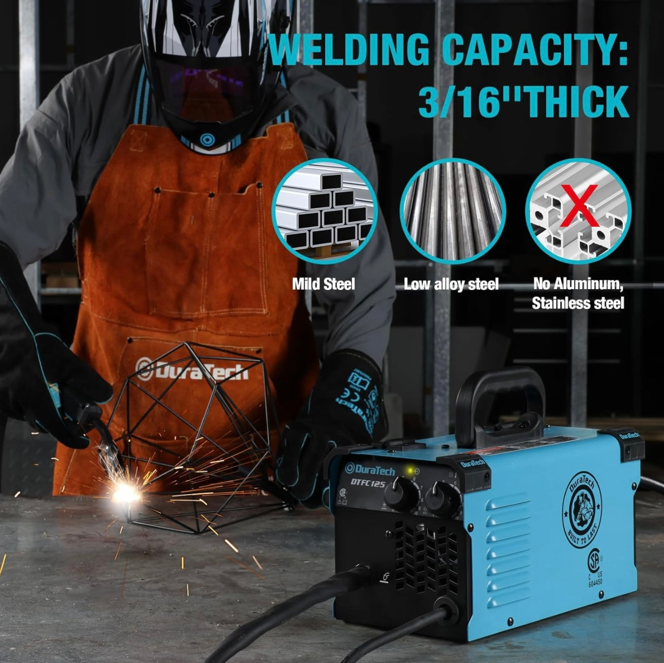DURATECH 125A Flux Core Welder Gasless Welding Kit w/ Wire Feed, Welding Gun & 15A-20A Plug Adapter