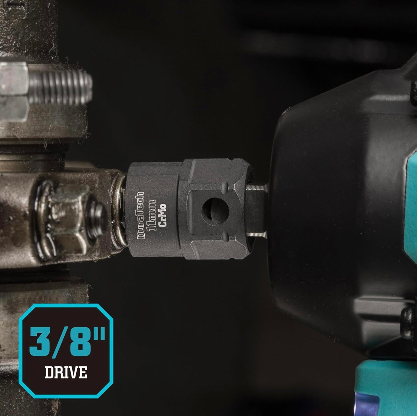 DURATECH 19PC 3/8" Drive Stubby Impact Socket Set, Metric 6-24mm, w/ Magnetic Storage Rail