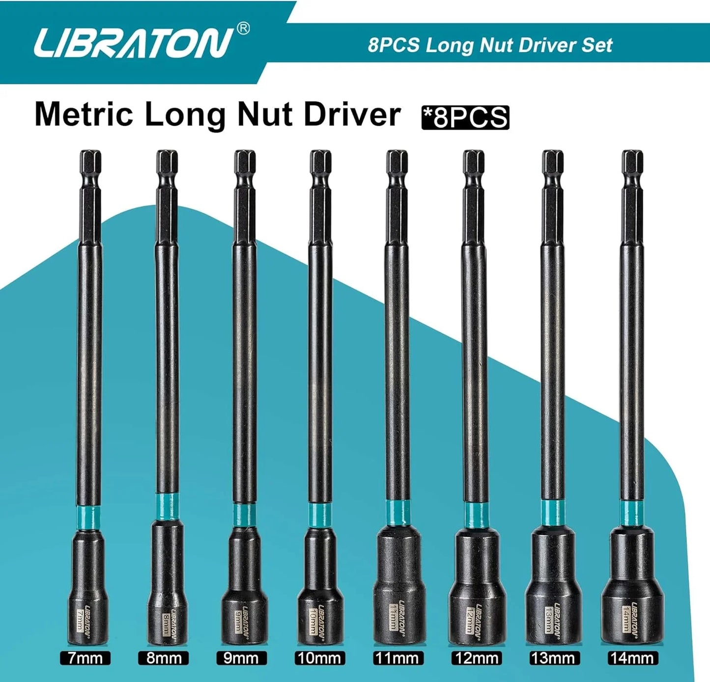 LIBRATON 8PC Long Magnetic Nut Driver Set - Metric