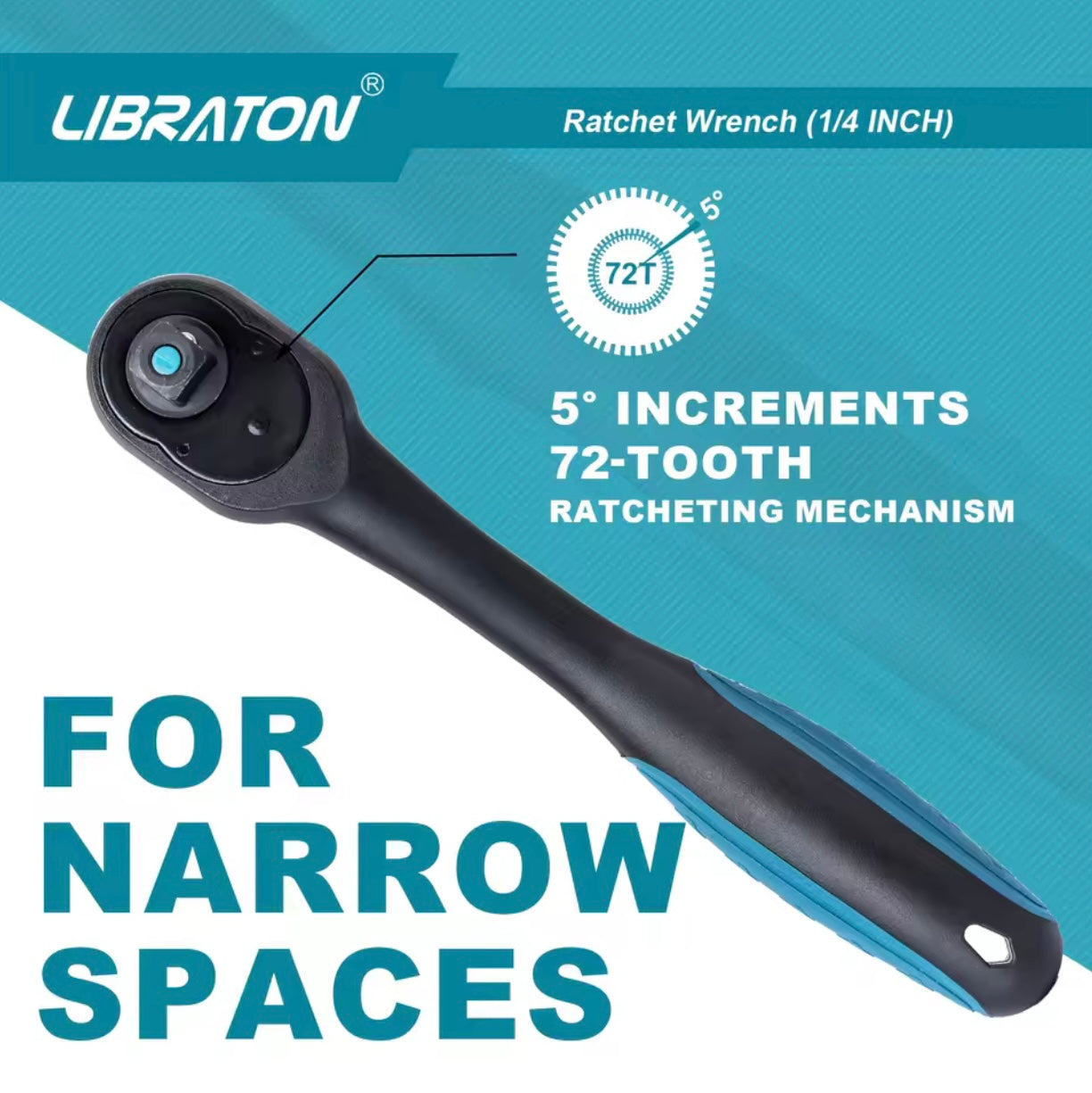 LIBRATON 1/4” Quick-Release Ratchet Wrench w/ Comfort Grip
