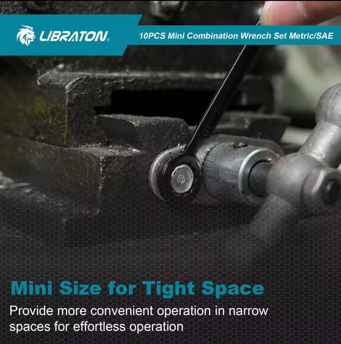 LIBRATON Mini Combination Wrench Set - Metric or SAE