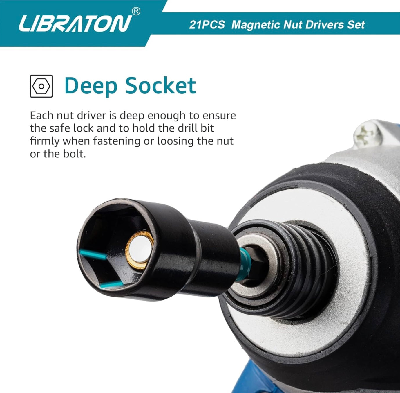 Libraton 21PCS 1/4” Magnetic Nut Driver Set - Metric and SAE w/ Impact Socket Adapters, Bit Holder, Quick-Release Extensions, Storage Bag