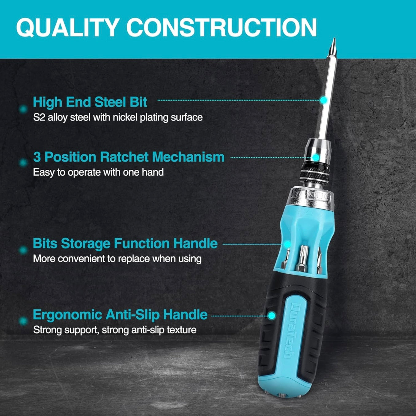 DURATECH 12-IN-1 Multi-Bit Ratcheting Screwdriver w/ Double Ended Bits