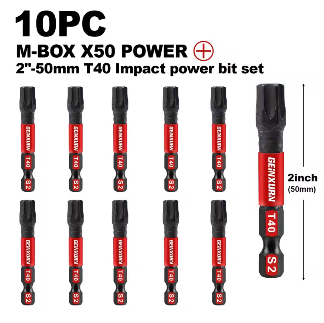 GEINXURN 10PC 2” M-BOX X50 Impact Power Bit Set - T40
