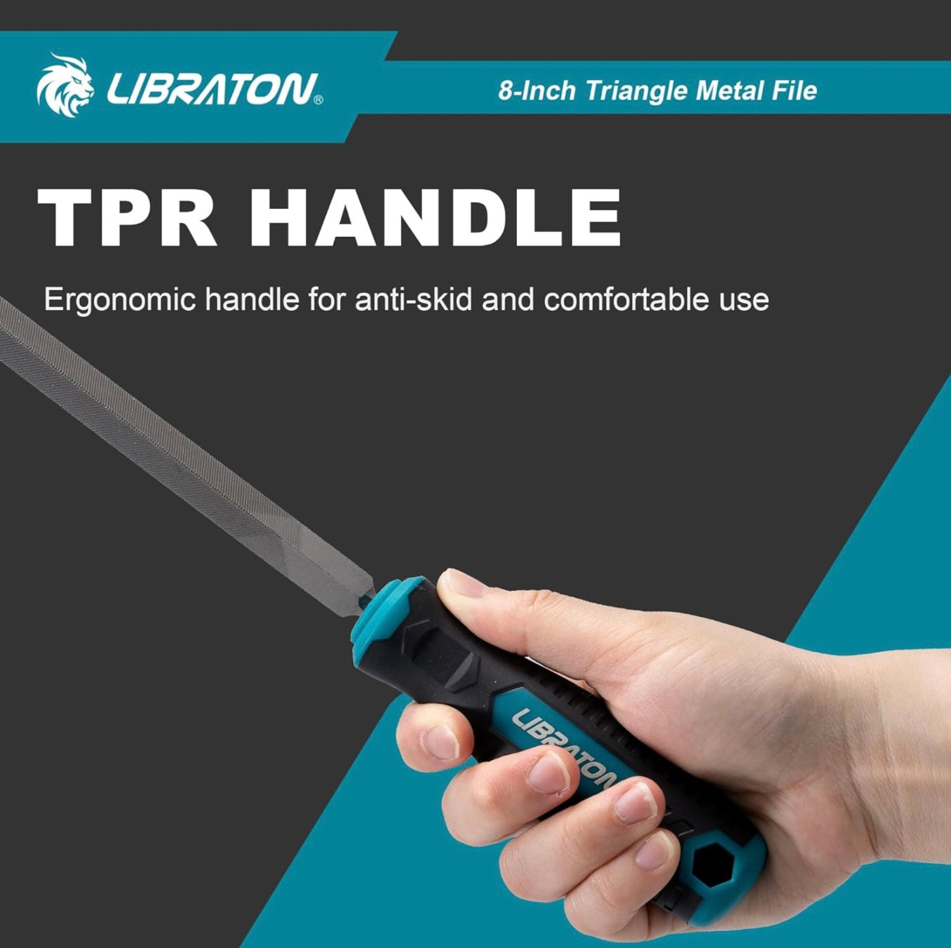 LIBRATON 8” Triangle Metal File w/ Ergonomic Handle