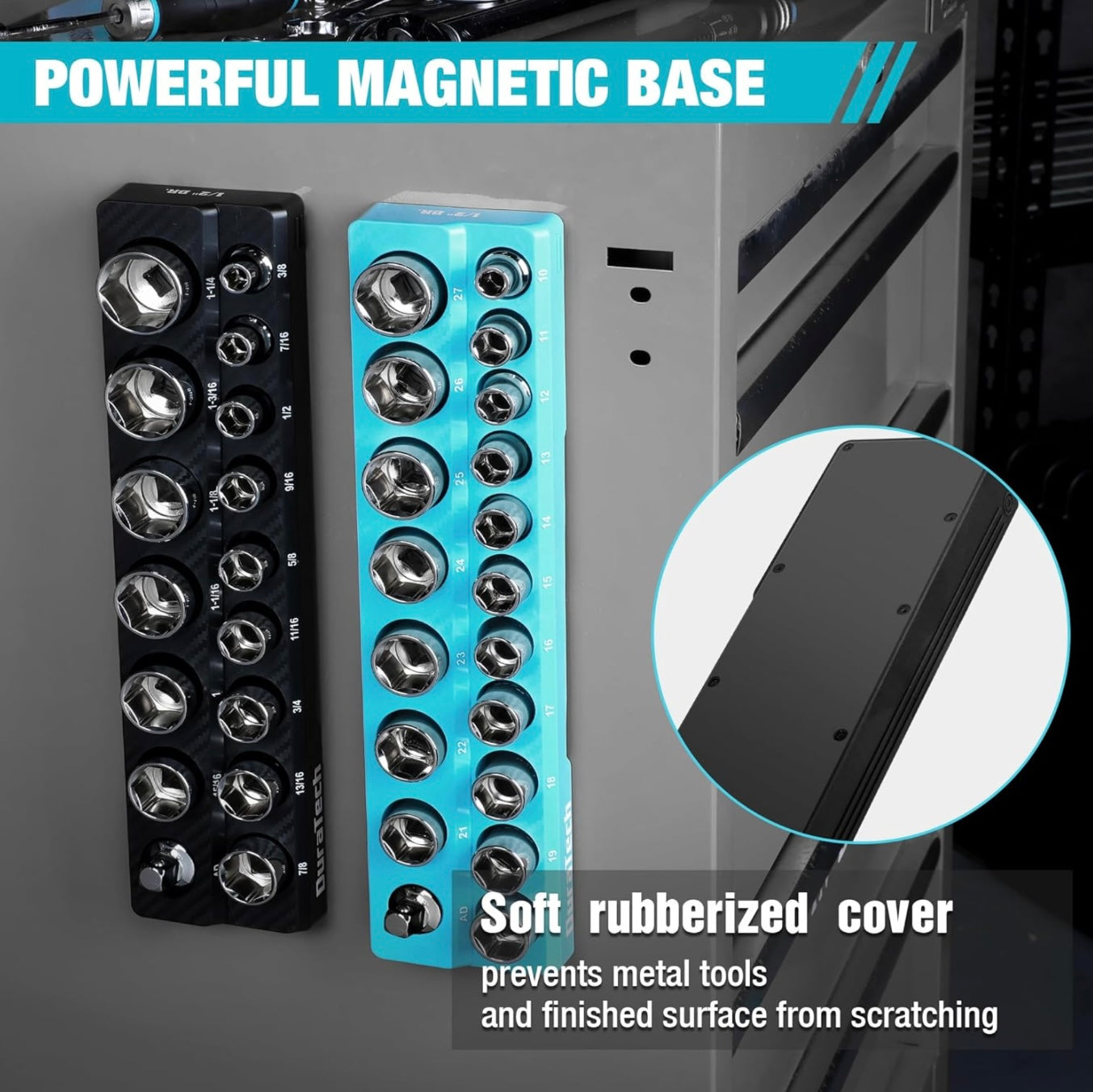 DURATECH 2PC SAE & Metric 1/2” Drive Magnetic Socket Organizer Set, Hold 35 Pieces Standard Size Sockets (Sockets Not Included)