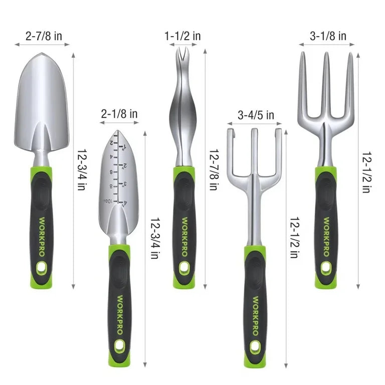 WORKPRO 5Pc Garden Tool Set - Trowel, Transplanter, Weeder, Hand Fork, Hand Rake