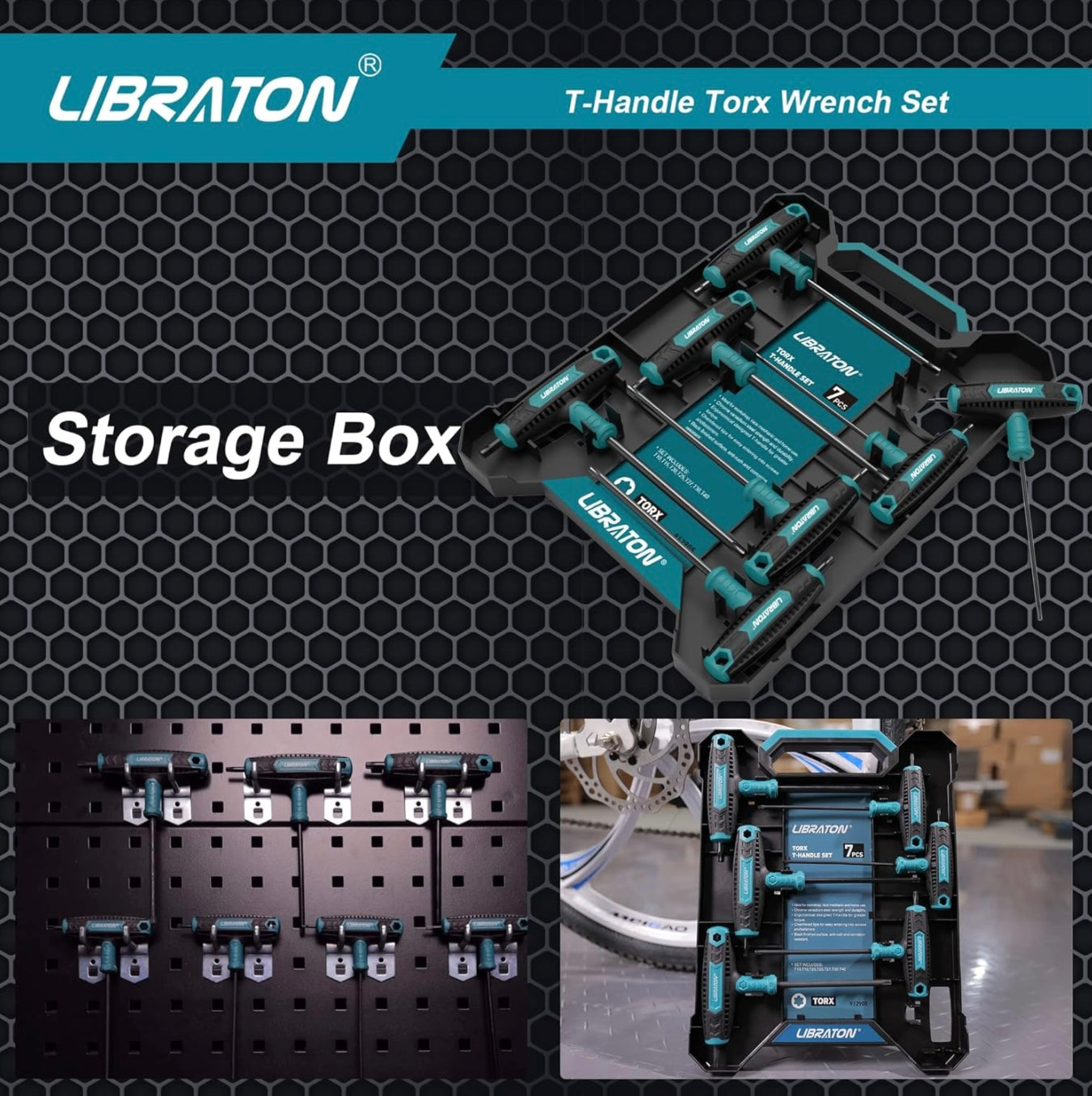 LIBRATON 7PC T Handle Wrench Set - Torx T10, T15, T20, T24, T27, T30, T40, Two-tip Design, w/ Storage Box