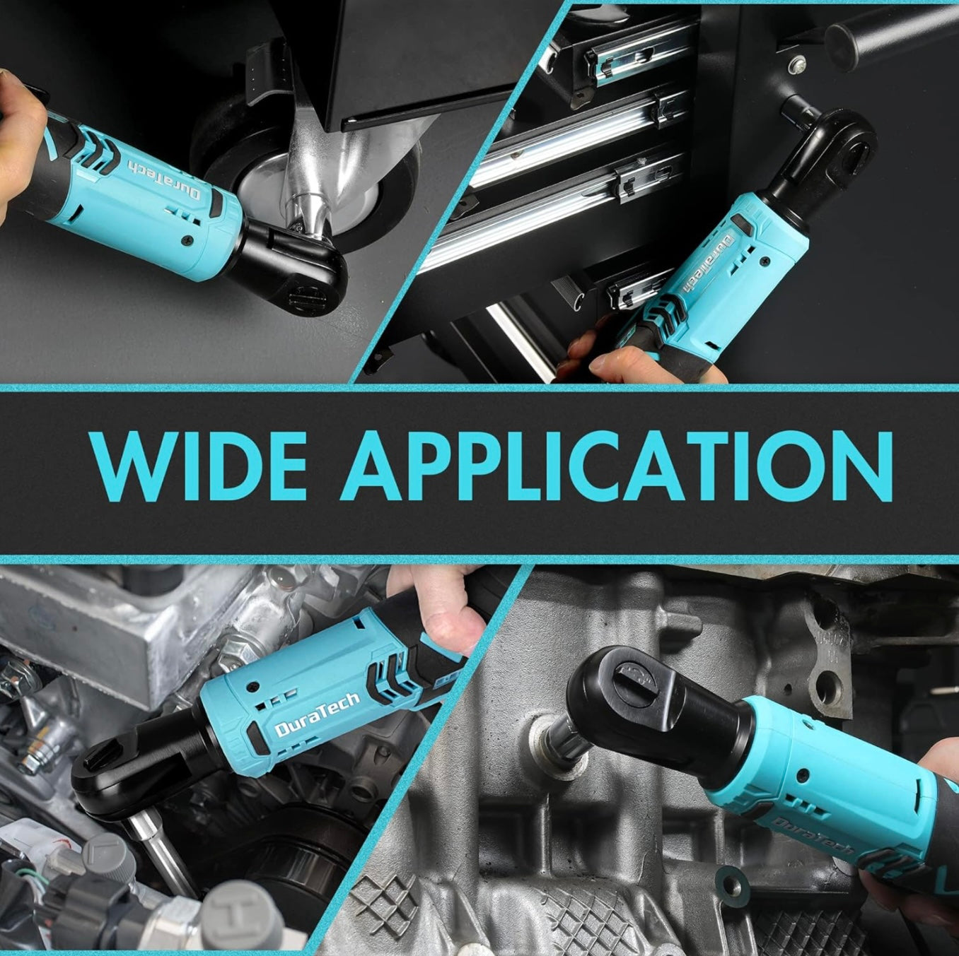 DURATECH 12V 3/8” Cordless Electric Ratchet Wrench Set w/ 2PCS 2.0Ah Li-Ion Battery, Fast Charger, 8PCS Sockets, Extension Bar, Adapter