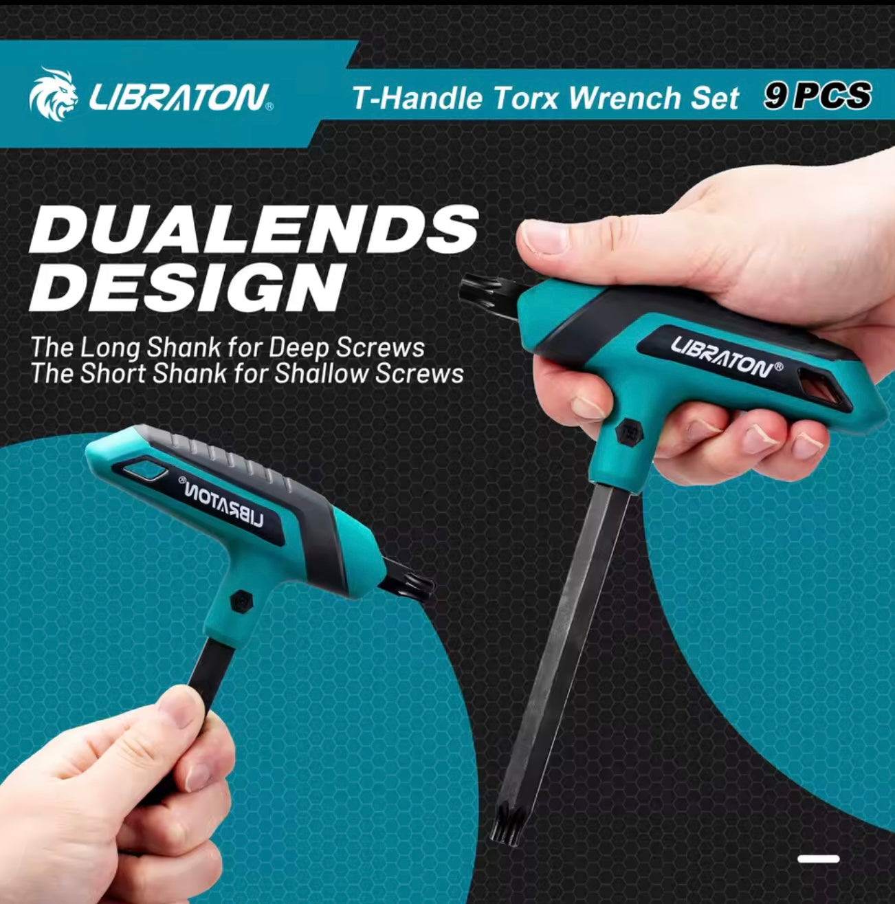 LIBRATON 9PC T-Handle Torx Wrench Set w/ Storage Rack, Two-Tip Design