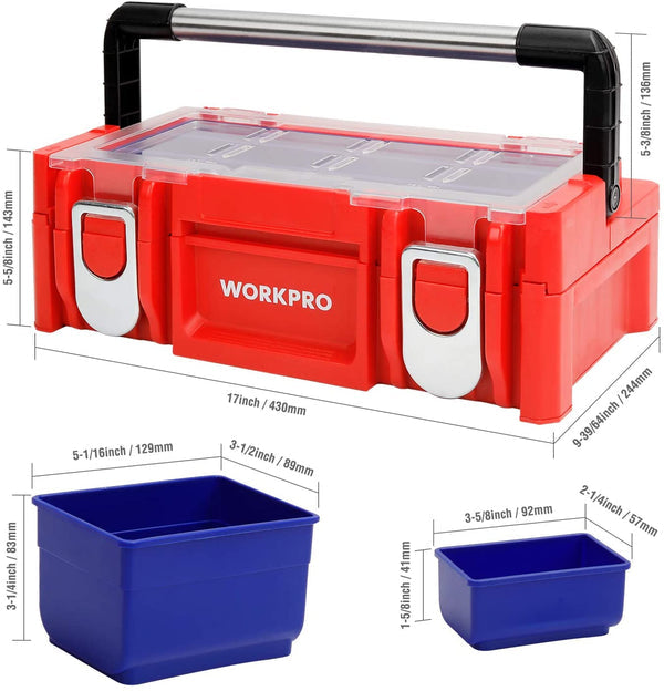 WORKPRO 17-inch Plastic Tool Box w/ Locking Lid and Stainless Steel Handle